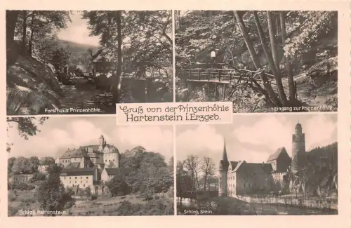 Gruß von der Prinzenhöhle Hartenstein mit Forsthaus Erzgebirge Sachsen Postkarte