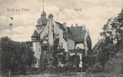 Gruß aus Elstra mit Schloss Sachsen Postkarte AK 1915