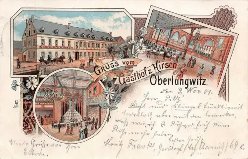 Gruss vom Gasthof zum Hirsch in Oberlungwitz Sachsen Litho Postkarte AK 1901