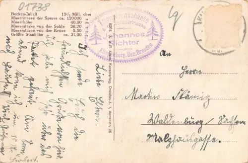 Talsperre Klingenberg Talsperrenschänke Bez. Dresden Postkarte AK