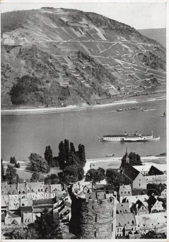 Blick von Burg Stahleck auf Bacharach (Rhein) Postkarte AK