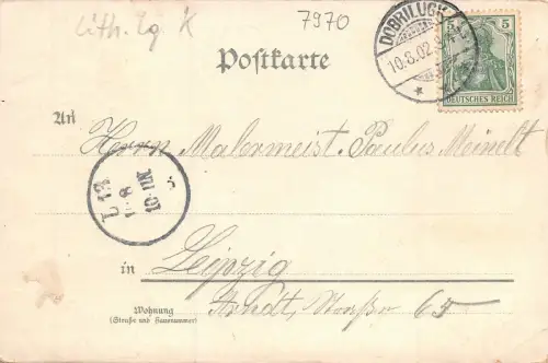 Gruss aus Dobrilugk Marktplatz Kirche Schule Litho Postkarte AK 1902