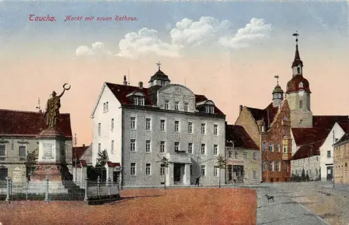 Markt mit neuen Rathaus Taucha bei Leipzig Sachsen Postkarte