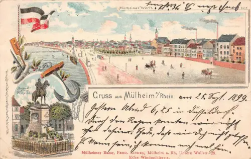 AK Mülheim / Rhein Denkmal Wilhelm Litho Postkarte 1899
