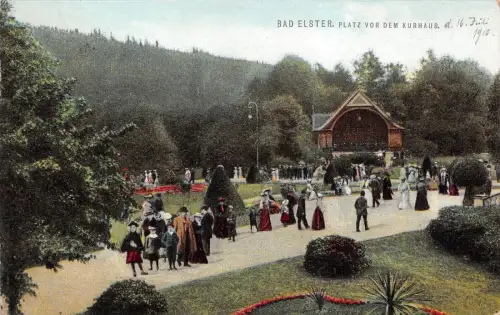 Platz vor dem Kurhaus in Bad Elster Vogtland Sachsen Postkarte AK 1910