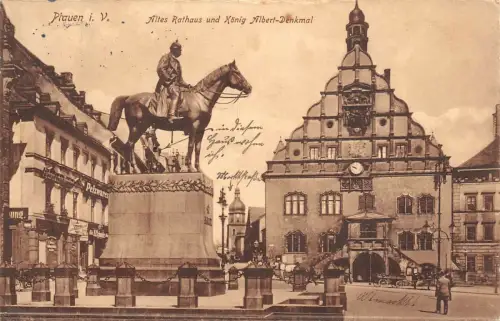 Plauen Vogtland Rathaus und König Albert Denkmal 1914