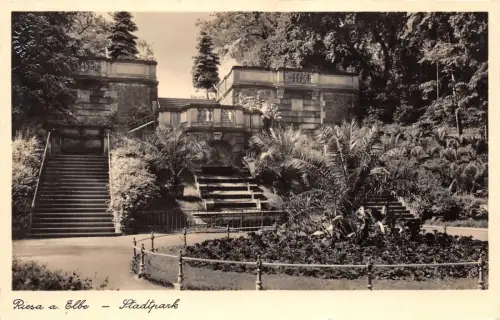 Stadtpark in Riesa an der Elbe Sachsen Postkarte AK 1949