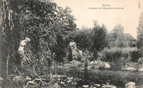 Borna Anlagen mit Bismarck-Denkmal Postkarte AK