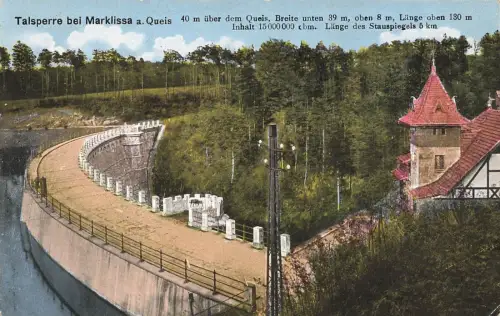Talsperre Marklissa am Queis Schlesien Postkarte AK 1923