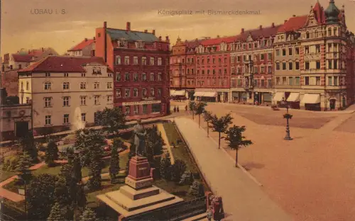 Königsplatz mit Bismarckdenkmal Löbau Sachsen Postkarte AK 1917