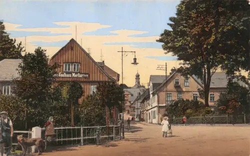 Straßenansicht mit Kauhaus in Klingenthal Vogtland Sachsen Postkarte AK 1918