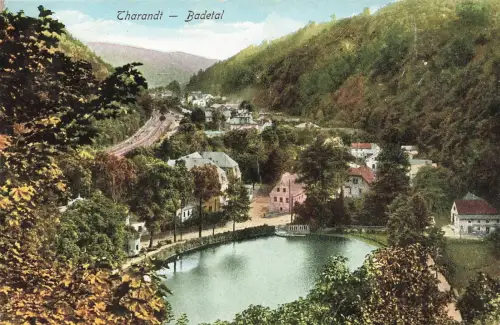 Blick auf Badetal in Tharandt Erzgebirge Sachsen Postkarte AK