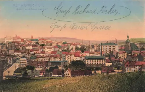 Blick von der Schönen Aussicht Reichenbach Vogtland Sachsen Postkarte AK 1909
