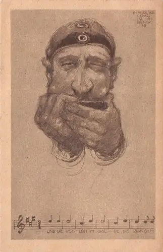 Die Vöglein im Walde Feldskizze Patriotika Postkarte AK