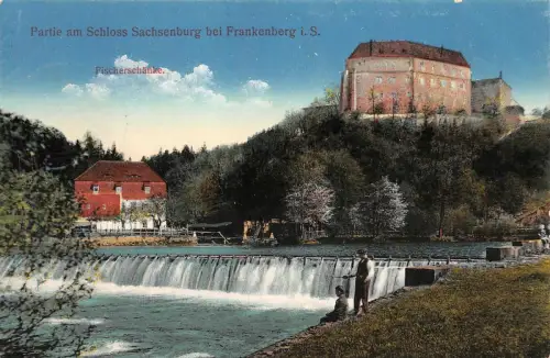 Partie am Schloss Sachsenburg bei Frankenberg i. S. Fischerschänke AK 1915