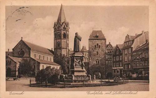 Eisenach Carlsplatz mit Lutherdenkmal Postkarte AK 1926