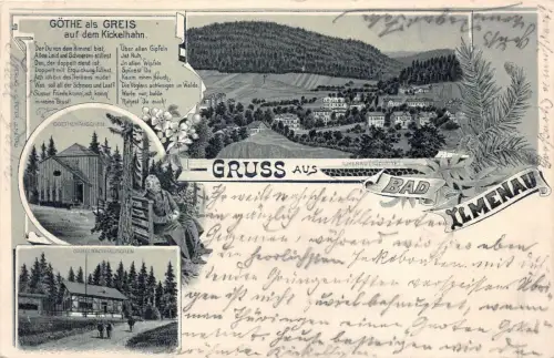 Gruss aus Bad Ilmenau Göthe als Greis auf dem Kickelhahn Litho AK 1899