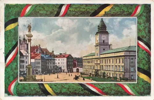 AK Warschau Königsschloss Eichenkranz 1916 Polen gelaufen Kriegsgedenkkarte