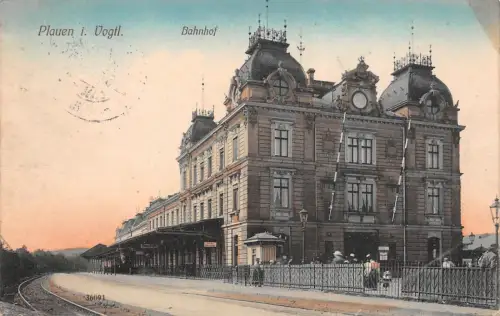 Plauen i. Vogtl. Bahnhof Postkarte AK