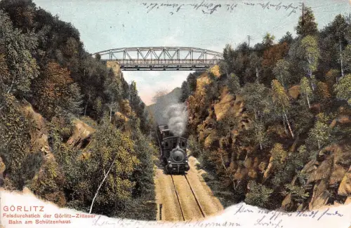 Görlitz Felsdurchstich der Görlitz-Zittauer Bahn am Schützenhaus Postkarte 1904
