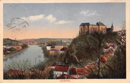 Stadtansicht Blick auf Leisnig Sachsen Postkarte AK 1922