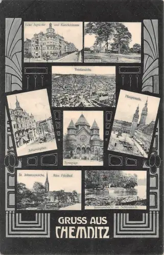 Gruss aus Chemnitz Sachsen Kanzlerstrasse Panorama Postkarte 1907