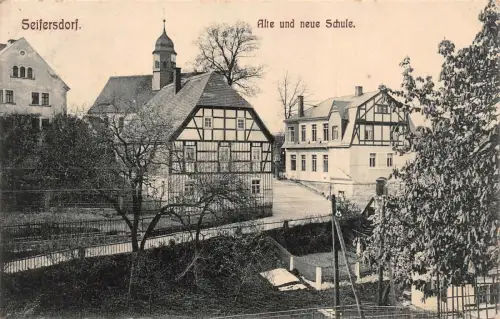 Alte und Neue Schule in Seifersdorf Sachsen Postkarte AK 1910