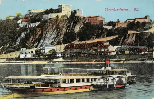 Ehrenbreitstein Rhein mit Dampfer Postkarte 1915