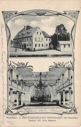 Konzert- u. Ball-Etablissement Höckendorf bei Glauchau Postkarte AK 1919