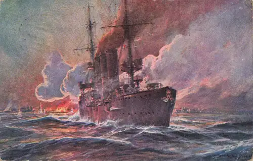 Beschießung von Madras durch S.M. Kreuzer Emden Postkarte AK 1916