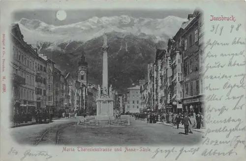 Innsbruck Maria Theresienstrasse und Anna-Säule Postkarte AK 1898