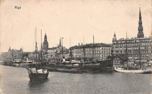 Riga Düna Schiffe Postkarte