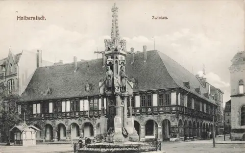 Blick auf Denkmal Zwicken Halberstadt Sachsen-Anhalt Postkarte AK