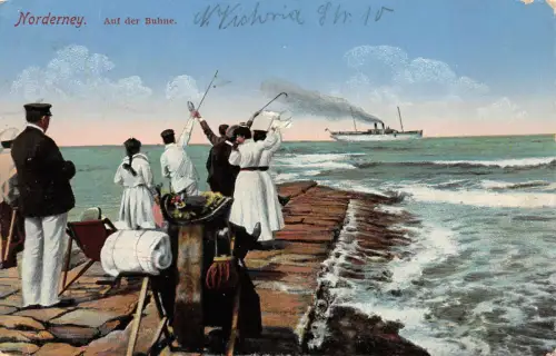 AK Norderney Frauen auf der Buhne Niedersachsen Postkarte AK 1921