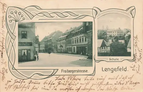 Freibergerstrasse und Schule in Lengefeld Erzgebirge Sachsen Postkarte AK 1903