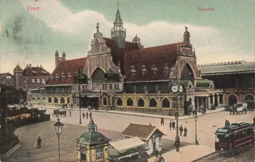 Bahnhof mit Straßenbahn in Essen Nordrhein-Westfalen Postkarte AK 1908
