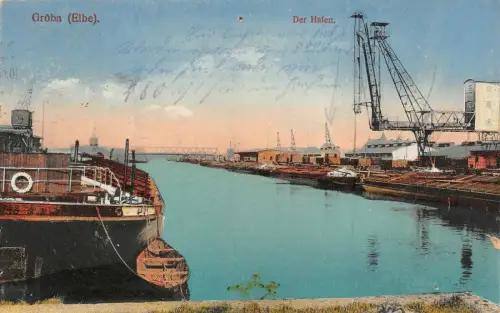 Gröba (Elbe) Der Hafen Postkarte AK