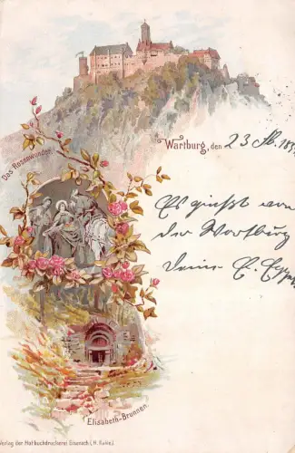 Wartburg Das Rosenwunder Elisabeth-Brunnen Postkarte AK 1897
