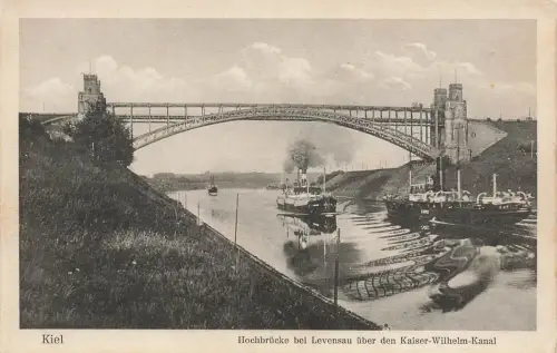 AK Levensau Hochbrücke Kaiser Wilhelm Kanal Schiffe Schleswig-Holstein gelaufen