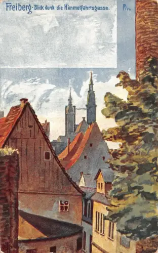 Freiberg Blick durch die Himmelfahrtsgasse Postkarte AK