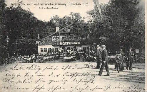 Gewerbe- und Industrie-Ausstellung mit Schweizerhaus Zwickau Sachsen AK 1906