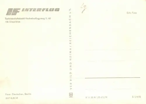 IF Interflug Turbinenluftstrahl-Verkehrsflugzeug IL 62 158 Sitzplätze AK