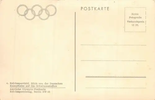 Berlin 4. Reichssportfeld Schwimmstadion Olympia Postkarte AK
