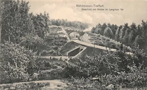 Brücke im Langulaer Tal in Treffurt Künstlerkarte Thomasizek Thüringen AK s/w
