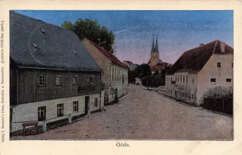 AK Göda Straßenansicht Kirche 1911 Sachsen Oberlausitz gelaufen Lunakarte
