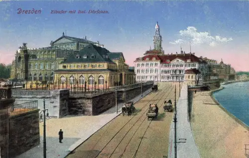 Elbufer mit Italienischen Dörfchen Dresden Sachsen Postkarte AK 1927