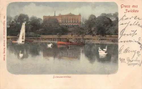Gruss aus Zwickau mit Schwanenschloss Sachsen Postkarte AK 1899