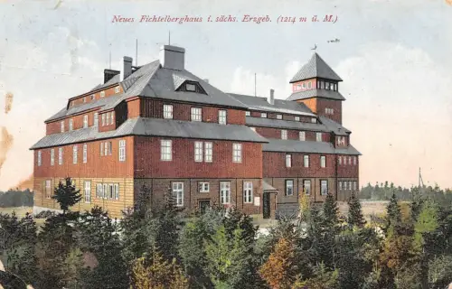 Neues Fichtelberghaus im Erzgebirge Sachsen Postkarte AK 1924