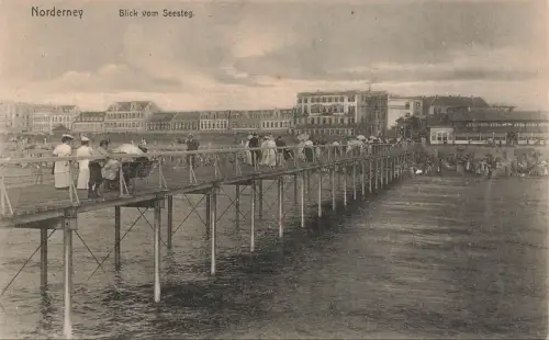 Blick auf Seesteg in Norderney Niedersachsen Postkarte AK