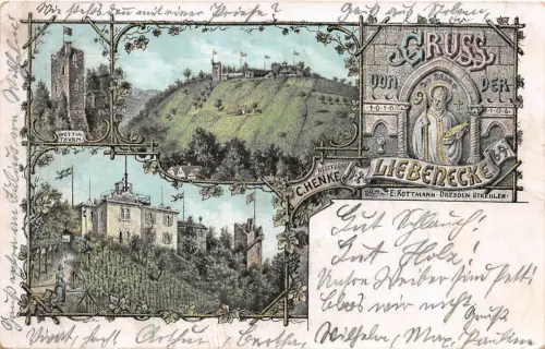 Gruss von Liebenecke Cossebaude Sachsen Litho Postkarte gel. 1900
